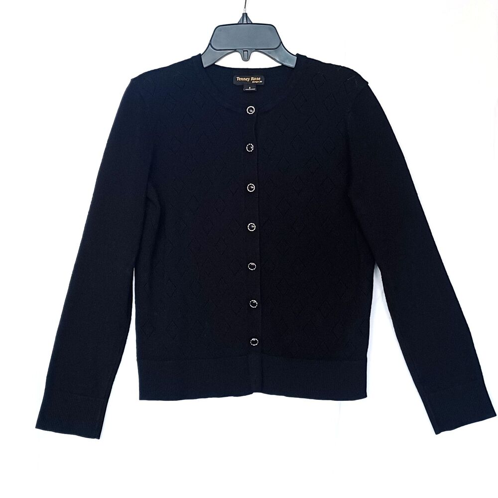 Tenney Rose Women's S Black Knit Cardigan Sweater Button Front Lightweight